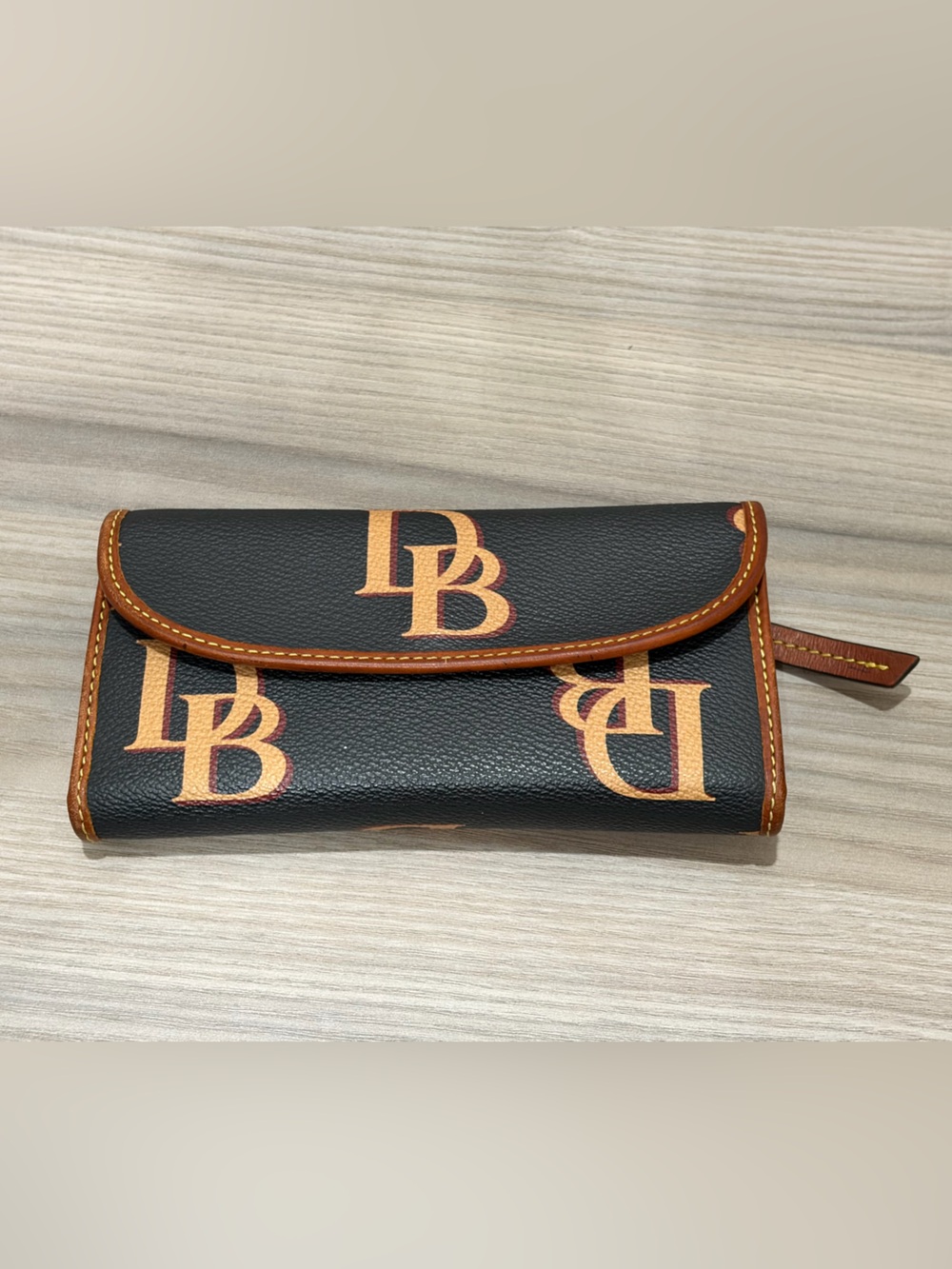 Dooney & Bourke Wallet with Tan Logo Print Charcoal Grey Color